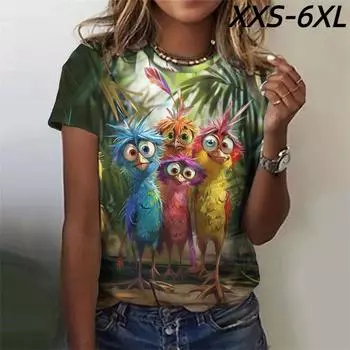 XXS-6XL Футболка размера плюс для женщин Забавные животные 3D принтованные футболки Летняя мода О-образный вырез футболки Топы Футболка с короткими рукавами XXS