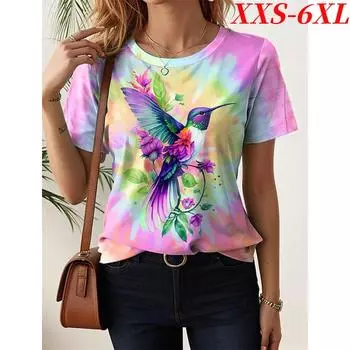 XXS-6XL Футболка размера плюс Футболки с 3D-принтом Женская повседневная футболка с круглым вырезом и коротким рукавом Свободная уличная одежда Футболки Топы Женская одежда XXS
