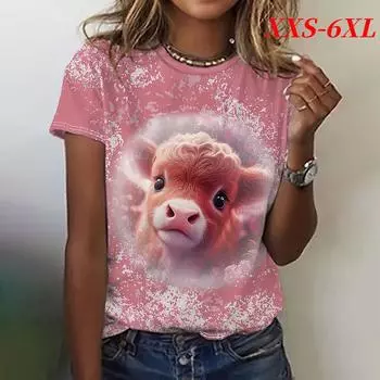 XXS-6XL футболка размера плюс летняя модная женская футболка с мультяшными животными повседневная футболка с круглым вырезом с коротким рукавом топы свободная одежда XXS