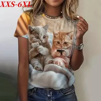 XXS-6XL Футболка размера плюс женская футболка с принтом животных 3D повседневные футболки с коротким рукавом топы модная уличная одежда с круглым вырезом женская одежда XXS