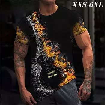 XXS-6XL Футболки больших размеров для мужчин с графическим принтом рок-гитары Повседневная одежда Топы с круглым вырезом Футболки Футболки с коротким рукавом Одежда XXS