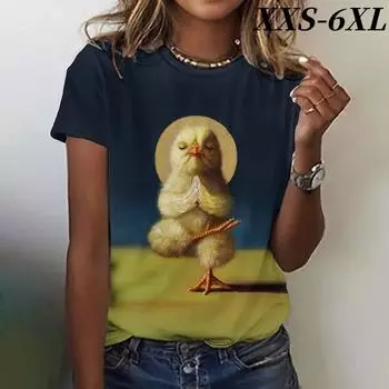 XXS-6XL Плюс Размер Летняя мода Женская футболка Футболки с мультяшными животными Футболки с круглым вырезом Повседневные футболки с коротким рукавом Топы Женская одежда XXS