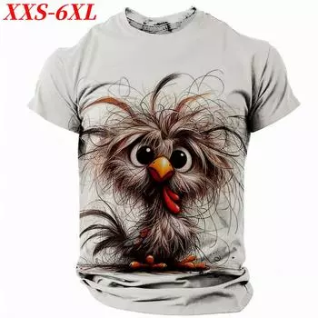XXS-6XL Плюс Размер Смешная мужская футболка с принтом в виде животного и курицы Летняя повседневная футболка с коротким рукавом Топы с круглым вырезом Пуловер Мужская одежда XXS
