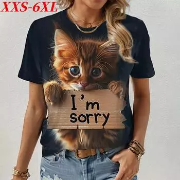 XXS-6XL Плюс Размер Женская Повседневная Свободная Футболка С Коротким Рукавом 3D Цветочный Принт Летние Топы Футболка Harajuku Женские Футболки Топы XXS