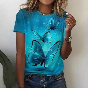 XXS-6XL женская модная летняя одежда, повседневные топы с круглым вырезом и короткими рукавами, женские блузки с принтом бабочек, свободные футболки 6XL