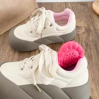 XY-A157 latex insole/thick sole round head board shoes women s shoes niche light white shoes casual bread shoes 2025 35 бежевый