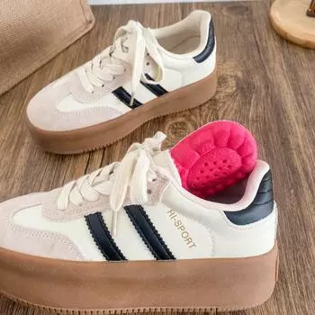 XY-A210 latex insole/thick sole heightening German training shoes women s board shoes little white shoes 2025 spring new round head 35 бежевый