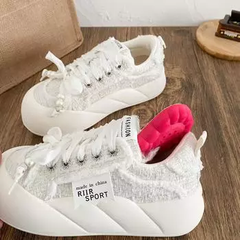 XY-A222 latex insole small fragrant wind platform white shoes women s 2025 spring versatile board shoes bread shoes niche 35 розовый