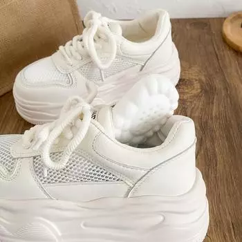 XY-A267 latex insole/mesh breathable thick-soled white shoes women s shoes 2025 casual round head board shoes sports 35 бежевый