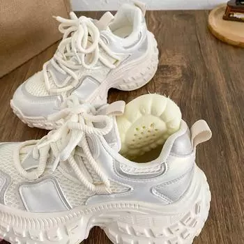 XY-A292 latex insole thick sole heightening dad shoes women s shoes ins tide 2025 new breathable mesh sneakers 35 бежевый