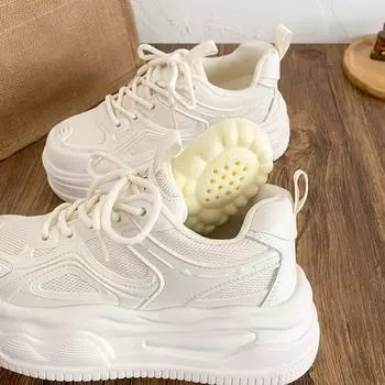 XY-A302 latex insole/thick sole heightening board shoes women s breathable mesh spring and summer new round head sports little white shoes 35 бежевый