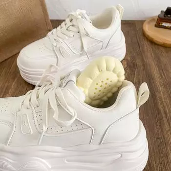 XY-A313 latex insole/thick sole heightening leather surface little white shoes women s shoes 2025 new breathable board shoes sports shoes 35 бежевый