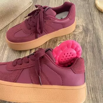 XY-A336 latex insole/thick sole heightening German training shoes women s shoes round head board shoes 2025 new Hong Kong style white shoes 35 бежевый