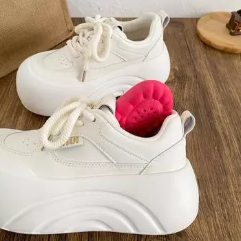 XY-A356 latex insole/thick sole heightening little white shoes women s shoes round head 2025 new spring leather board shoes 35 бежевый