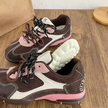 XY-A381 latex insole/retro platform sneakers women s shoes Forrest Gump shoes 2025 new Hong Kong style dad shoes 35 коричневый