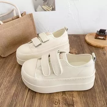 XY-A386 Velcro casual board shoes women s 2025 spring new thick-soled heightening big head ugly and cute versatile bread shoes 35 бежевый