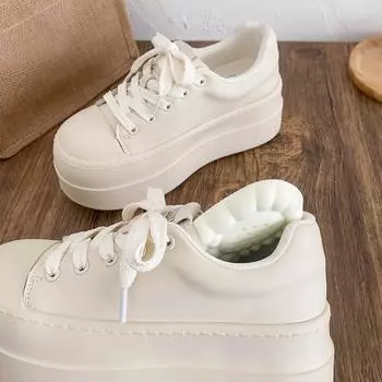 XY-A390 latex insole/thick sole heightening little white shoes women s shoes casual board shoes 2025 spring new round head 35 бежевый