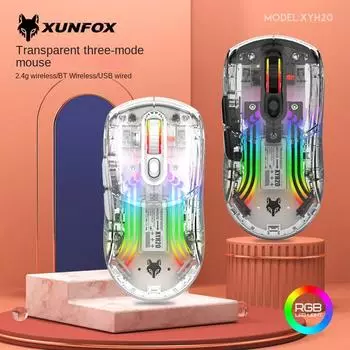 XYH20 светоизлучающая беспроводная Bluetooth третья пробная проверка прозрачная RGB механическая игровая видеоигра немая мышь Wired white