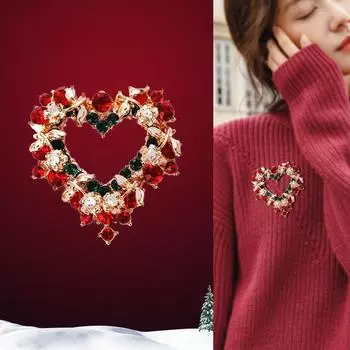 Y159 Christmas Ornaments Fashion Diamond-Encrusted Christmas Love Flower Brooch золотой