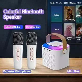 Y1 Беспроводная двойная микрофонная караоке-машина KTV DSP Система Bluetooth 5.3 PA Динамик HIFI Стерео Surround RGB Цветная светодиодная подсветка Pink 1 Mic