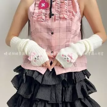 Y2g Subculture JK Young Adult Gloves Cute and Adorable Sweet Girl Lolita Knitting Oversleeve Oversleeve Arm Sleeve White All yards