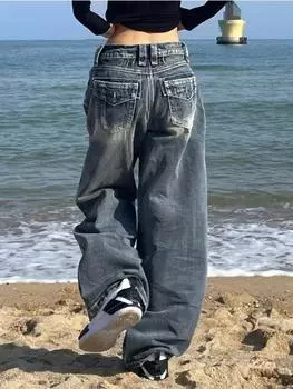 Y2k 2000-е винтажные мешковатые джинсы женские Harajuku уличная одежда свободные джинсовые брюки корейский стиль Gyaru гранж хип-хоп брюки S
