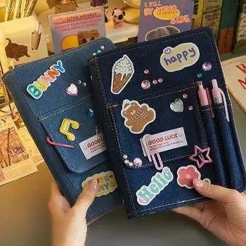 Y2K American Retro Denim Cover Блокнот с отрывными листами Sweet Girl DIY Scrapbook Журнал Книга Kpop Girl 3-дюймовый фотоальбом для карточек notebook