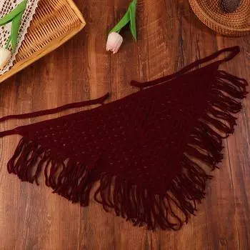 Y2K Ажурный шарф-треугольник с бахромой для женщин Весенний регулируемый многослойный аксессуар Универсальная повязка на талию/бедра Бандана вино красного