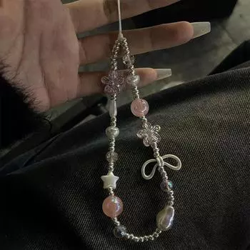 Y2K бабочка прозрачный бисер телефон ремешок цепочка узел сотовый телефон шнурок брелок сумка камера бант кулон для Airpods чехол B