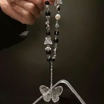 Y2K бабочка прозрачный бисер телефон ремешок цепочка узел сотовый телефон шнурок брелок сумка камера бант кулон для Airpods чехол