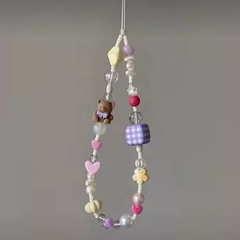 Y2K Bear бисерный телефонный шнурок Kawaii Sweet Girls мобильный телефон цепочка ремешок на запястье милые аксессуары для сотового телефона