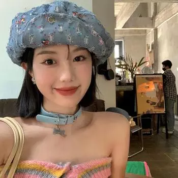 Y2k берет женский летний маленький универсальный облачный бад шляпа ковбойская ниша милая девушка шляпа M56-58cm синий
