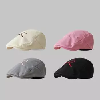 Y2K Berets Cap Bowknot Pattern Women Artist Hat Casual Newsboy Cap Autumn