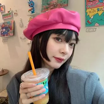 Y2K Береты из искусственной кожи высокого качества, однотонные однотонные женские шапки, повседневные элегантные женские береты, клубный стиль 56-58cm чёрный