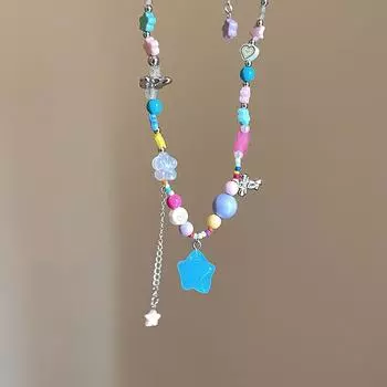 Y2K Богемные ожерелья из бисера для женщин Милая девушка кисточка пятиконечная звезда кулон ожерелье ключица чокер ювелирные изделия 1pc