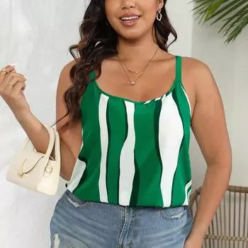 Y2k Большие размеры Топы на тонких бретельках Женские летние кокетки в полоску Майки Майки Повседневные укороченные топы больших размеров Сексуальная одежда для женщин 2024 L зелёный