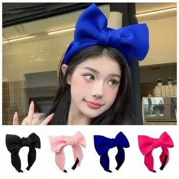 Y2K большой бант повязка на голову полиэстер ткань узел обруч для волос головной убор розовый широкий ободок для волос вечеринка чёрный