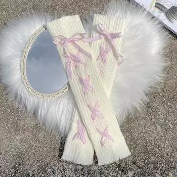 Y2K Bow Knitted gloves японские полупальцевые нарукавники модные Y2k длинные перчатки для девочек