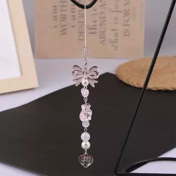 Y2K Bowknot Bear Phone Lanyard Sweet Pink Beaded Mobile Phone Charm Girly Cell Phone Chain Keycord Pendant