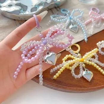 Y2K Bowknot Pearls Сумка Подвеска Шарм Сердце Брелок Элегантный Бисерный Брелок Милый Бантик Телефон Брелок розовый