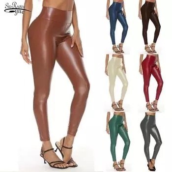 Y2k Брюки 2023 Осенние кожаные брюки с эластичной резинкой на талии Сексуальные брюки Женские брюки из искусственной кожи с высокой талией Леггинсы Женские узкие брюки 20232 S чёрный