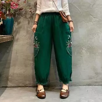 Y2k брюки женские ретро милые Харадзюку японский стиль шаровары карманы эластичные дышащие брюки свободные брюки талия S зелёный