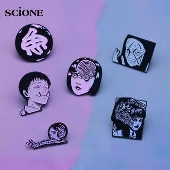 Y2K булавка в стиле аниме ужасов Дзюндзи Ито, брошь с героями мультфильмов, японское аниме, металлическая эмалированная булавка, аксессуары для фильмов ужасов, подарок для детей, значок