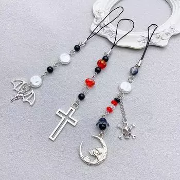 Y2K Череп Летучая мышь Крест Телефон Цепочка Винтаж Готический Бисерный Ремешок Для Мобильного Телефона Ретро Подвеска Для Мобильного Телефона Брелок