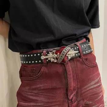 Y2k черный ремень с заклепками Goth Jeans ремень Vintage Heart Waistband Мужчины Женщины Style 2