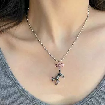 Y2k цинковый сплав цинка элементы животных модные ювелирные изделия серьги-капли бант ожерелье черная кошка кулон в корейском стиле earrings