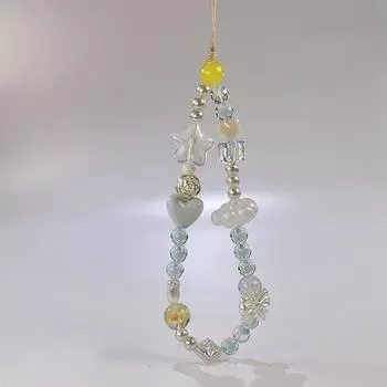 Y2K Clouds Star Mobile Phone Lanyard Sweet Cool Blue Beaded Phone Chain Wrist Straps For Girls Cell Phone Chain Charm