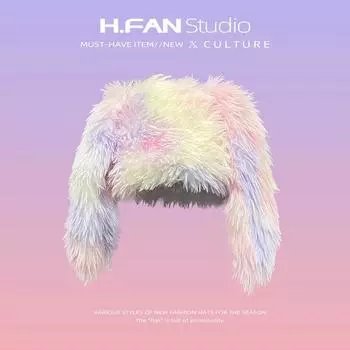 Y2k Colorful Sweet Cute Rabbit Ears Plush Women s Hats Autumn and Winter Korean Fashion Thickened Warm Cold Proof Beanies Caps 56-58cm