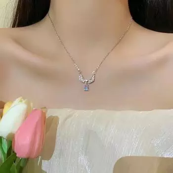 Y2K Crystal Bow Angel Wings Heart Pendant Necklace for Women Sweet Cool Girl Clavicle Chain Trendy Aesthetic Jewelry Accessories