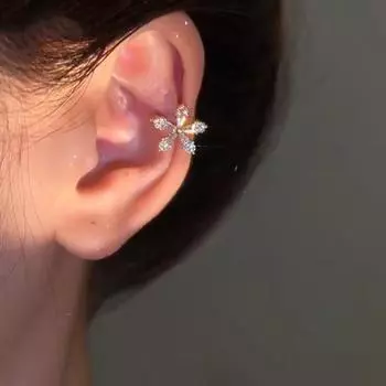 Y2K Цветок Цирконий Серьги Клипсы Модные Изысканные Серьги-Каффы Без Прикрепления Серьги Для Женщин Эстетические Украшения Вечеринка Корейские Аксессуары Свадебная Вечеринка золотой